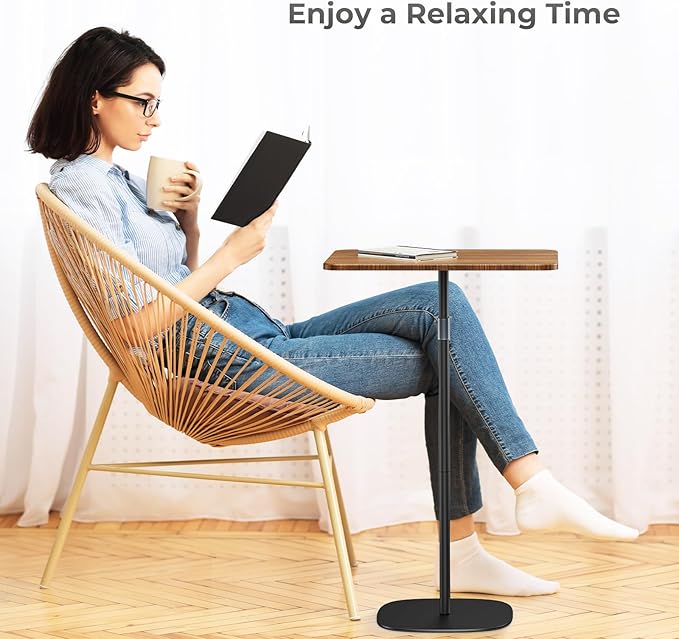Portable Laptop Floor Stand, Bedside/Sofa Table with Height Adjustable 18''~48'', Sleek Wooden Lectern Standing Desk Mobile Podium for Home, Office, School, Black