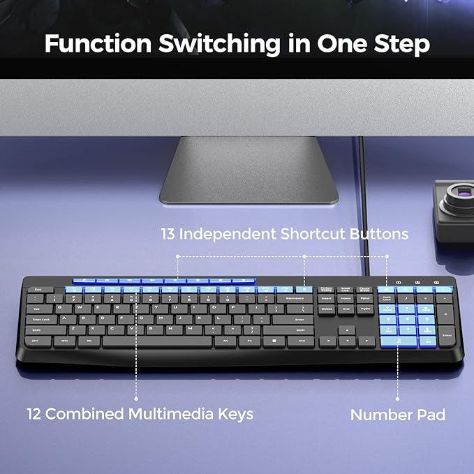 Wired Keyboard,Quiet Keyboard,Multimedia Usb Computer Keyboard,Silent Keyboardwith Low Profile Chiclet Keys,Large Number Pad,Spill-Resistant,Anti-Wear Letters,Full Size Keyboardfor Laptop,Desktop