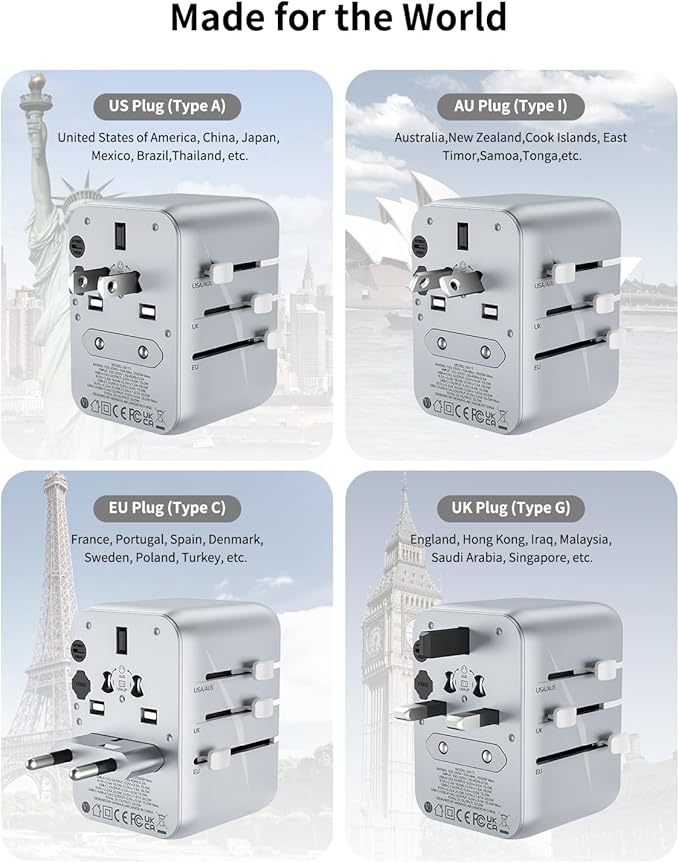 MOMAX Universal Travel Adapter, 20W+18W International Plug Adapter with 2 USB-A Quick Charging & 1 USB C PD Fast Charging,1 AC, All-in-one Wall Charger for USA EU UK AUS JP (Type C/A/G/I)