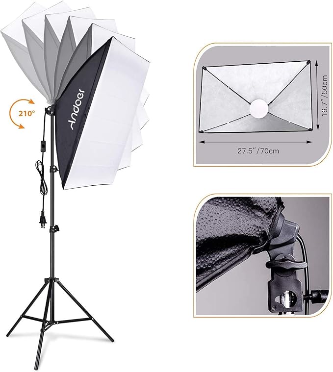 Andoer Softbox Photography Lighting Kit Studio Light, Bi-Color Dimmable 85W Soft Box Studio Output Lighting, with 3 Color Temperature Continuous Lighting Kit for Portrait Video,Advertising Shooting