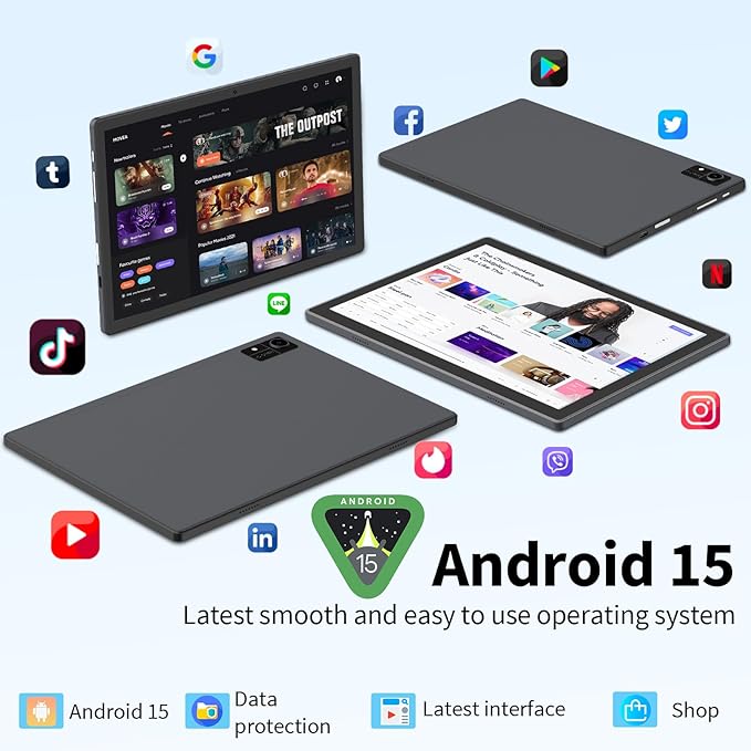 Android 15 Tablet with Keyboard, 16GB（8+8）RAM+256 Storage(Expand to 2TB), 8000mAh Battery, Widevine L1,10 Inch 2-in-1 Tablets with 5G/2.4G WiFi, BT5.0, GMS Certified, with Mouse, Case, Stylus（Black）