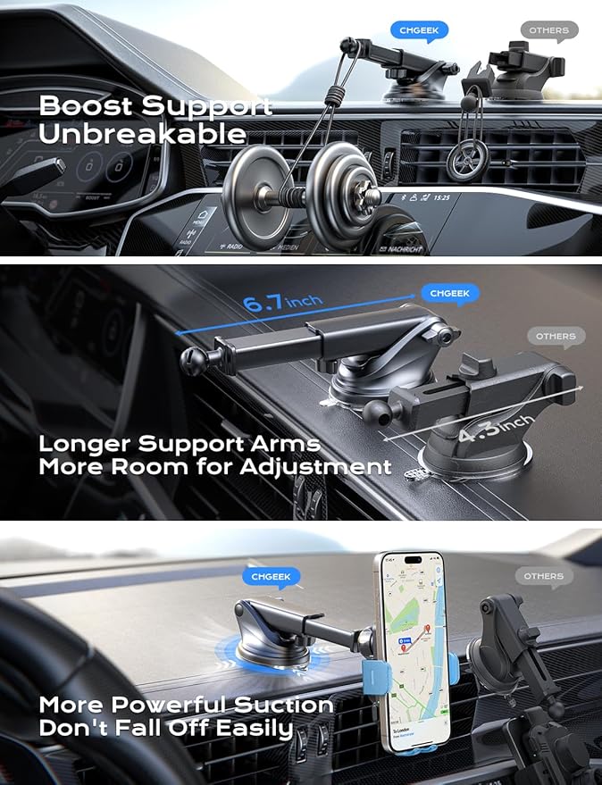 CHGeek Wireless Car Charger, 15W Fast Charging Auto Clamping Car Charger Phone Mount Phone Holder fit for iPhone 15 14 13 12 11 Pro Max Xs, Samsung Galaxy S25 Ultra S24 S23 S22, S21, S20, Cyan