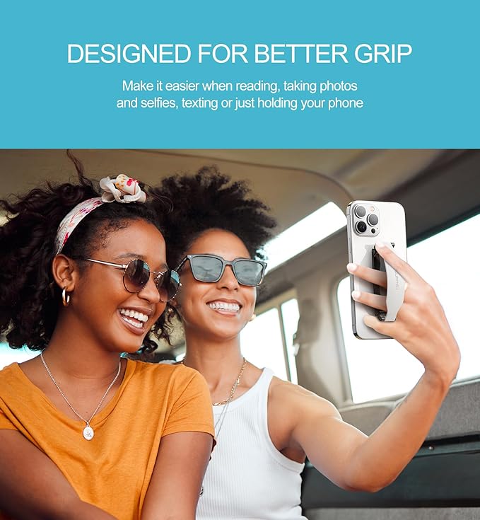 SURITCH Phone Grip Strap Finger Loop Holder for Back of Phone, 2-in-1 Soft Silicone Gripper Kickstand for iPhone Samsung and Most Cell Phone Cases, 3.94" White