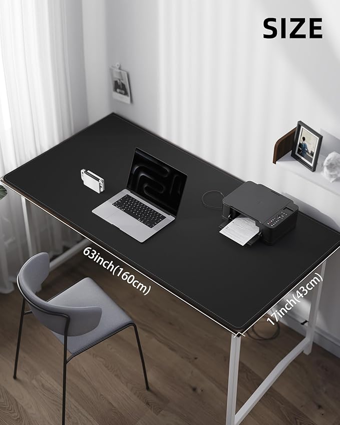 Extra Large Desk Mat - 63"x 17" Non-Slip Office Desk Pad, Oversized Mouse Pad for Home & Work, Waterproof Desk Protector for Keyboard & Mouse (Black)