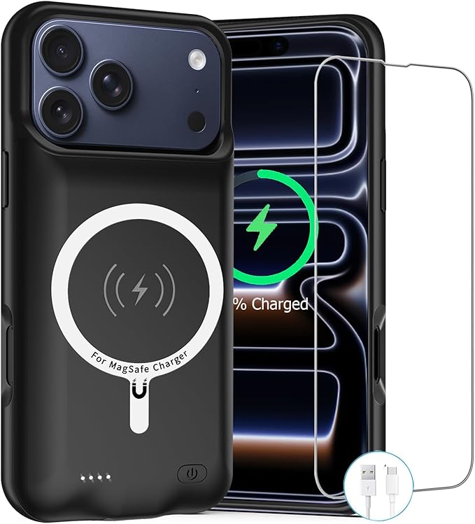 Battery Case for iPhone 17 Pro,10000mAh Rechargeable Portable Charging Case with Wireless Charging Compatible for iPhone 17 Pro (6.3 inch) 2025 with Carplay Extended Battery Pack Charger Cover (Black)