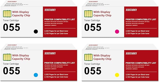 Remanufactured for Canon 055 055H with Display Capacity Chip Replacement for Canon 055 Toner Cartridge Set for Canon Color ImageClass MF743Cdw MF741Cdw MF745Cdw MF746Cdw Printer (4 Pcak)
