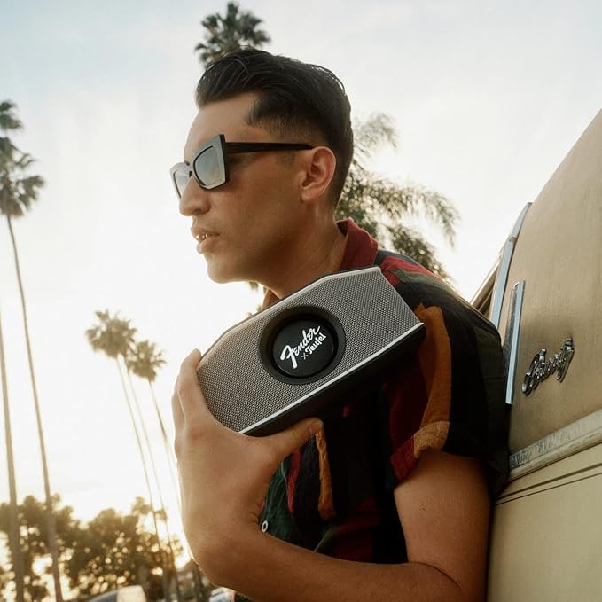 Fender x Teufel ROCKSTER GO 2 Portable Bluetooth Speaker – Powerful Sound, Rugged, Waterproof, 28 Hour Battery, Carrying Strap for Outdoors and Travel