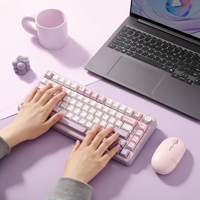 YUNZII B75 PRO Wireless Mechanical Keyboard,75% Layout with Knob,Hot Swap Gasket Custom Structure,Creamy Pre-lubed Switches,RGB Backlit,Bluetooth/Type-C/2.4G for Win/Mac(Milk Switch,Purple)
