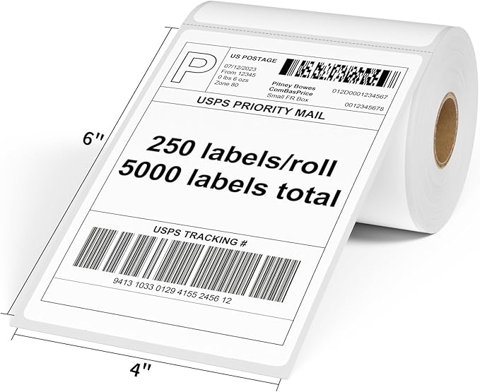 FungLam 4"X6" Thermal Shipping Labels, 5000 Labels, 20 Rolls, Compatible with Rollo, Munbyn, iDPRT Thermal Printers