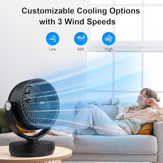 JRD Fans for Bedroom, 90° Oscillating Air Circulator Fan, 13 Inch Quiet Table Fan with Remote, 120° Adjustable Tilt, 3 Speeds, 7H Timer, Powerful Desk Fan for Whole Room Home Office Living Room