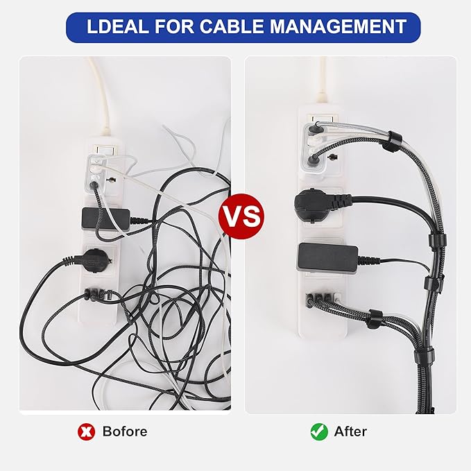 Reusable Cable Ties, 60 PCS 8 Inches Adjustable Cord Straps Wire Organizer Cord Wrap and Hook Loop Cable Management