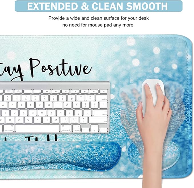 Large Mouse Pad and Keyboard Wrist Rest, Desk Pad for Keyboard and Mouse, 4-in-1 Large Gaming Mouse Pad with Wrist Support for Home Office Study Game-Stay Positive