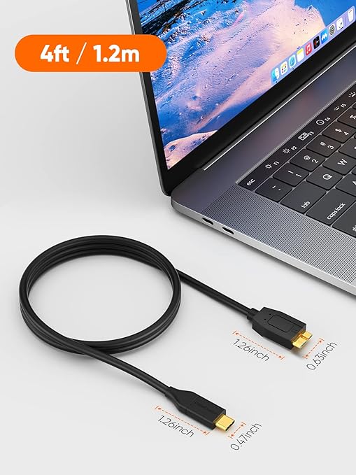 CableCreation 4FT USB C to Micro B Cable,10Gbps Speed External Hard Drive Braided,USB 3.1 Type C to Micro B Work for iPhone 15,16,Seagate WD Westgate My Passport,MacBook Pro/Air, iPad/Tablet,Black