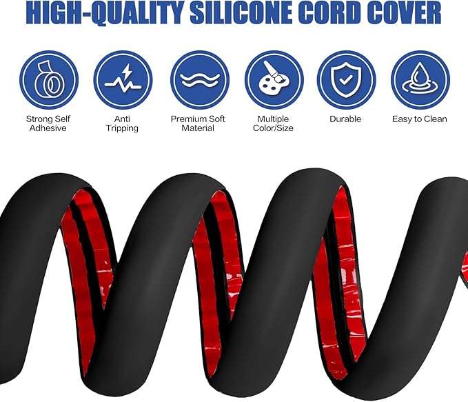 Floor Cord Cover Cavity 0.8"x0.37" Self Adhesive Cord Hider, 3.3FT Low Profile Cable Management, Extension Strip Protector for Wires, Prevent Cable Trips for Offices, Gyms, Exhibitions (Black)