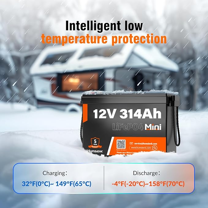 12V 314Ah (300Ah) LiFePO4 Lithium Mini Battery, Max. 4019Wh Energy, 15000+ Deep Cycles, 100A BMS Lithium Iron Phosphate Rechargeable Battery Great for RV, Marine and Off Grid Applications