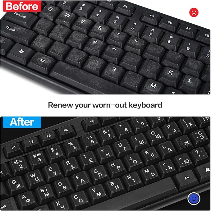 (2PCS) Ukrainian Keyboard Stickers, Ukraine Keyboard Letters Replacement Sticker with White Letter/Black Background, Cyrillic Russian Belarus Keyboard Stickers for Computer Laptop Notebook Desktop