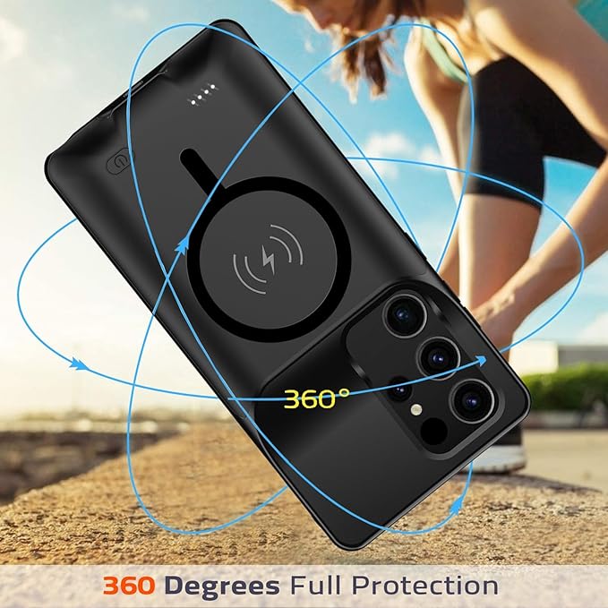 Battery Case for Galaxy S24 Ultra,Upgraded 12000mAh Rechargeable Portable Extended Battery Pack Supported Qi Wireless Charging Case Compatible with Galaxy S24 Ultra(6.8 inches) Charging Case-Black