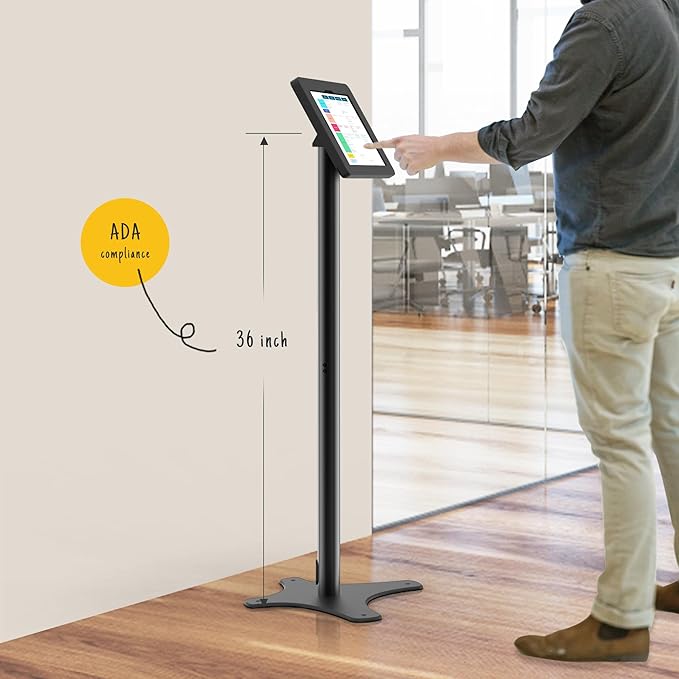 Tablet Kiosk Floor Stand, Anti-Theft, Rotate Lockable Metal Tablet Enclosure+Aluminum Pole+Metal Base, Compatible with 10.9" iPad 10th, Pro 11" 1 2 3 4, Air 4 5, Air 11", iPad 11"(A16)