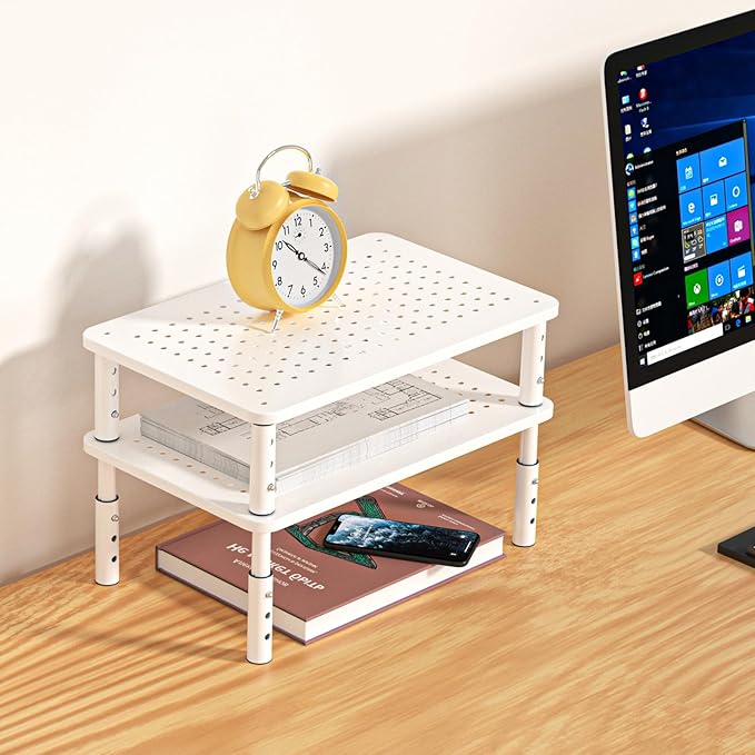 Bracwiser Monitor Stand Riser,3 Level Height Adjustable Desktop monitor stand for Computer, Laptop, Printer, Notebook with Vented Metal Platform 370X235MM 2 Packs,White