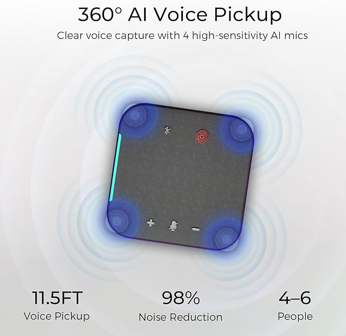 Conference Speaker and Microphone, USB C & Bluetooth Speakerphone for Computer, Laptop Speakers with mic, 360° Voice Pickup, AI Noise Reduction, 20H Call Time, Online Meetings