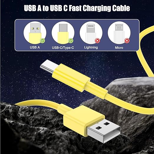 3-Pack Yellow [3.3FT+3.3FT+6FT] USB A to USB C Cable，USB to USB C Car Carplay Cable for iPhone 16 15 Pro Plus Pro Max，for iPad Pro/Air/Mini，for Samsung S24/S23/S22/S21，for MacBook Pro/Air and More