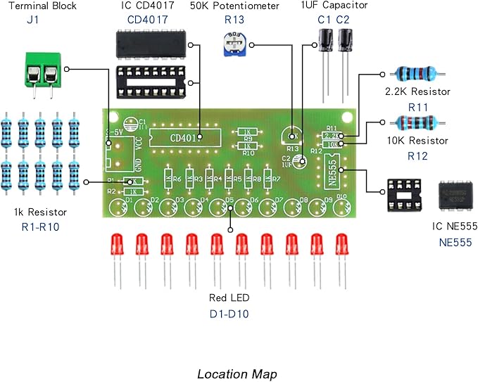 Soldering Practice Kit DIY Plug - in Flowing Water Light Soldering Kit - with CD4017 and NJ5655 - Ideal for Beginners & STEM Education