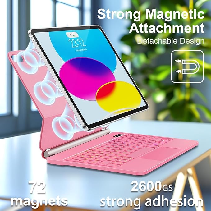 for iPad 11th (A16) & 10th Generation Case with Keyboard – Magic-Style Magnetic – Floating Cantilever Stand - Multi-Touch Trackpad Keyboard Case for iPad 11 inch 2025&10th Gen 10.9 inch (Pink)