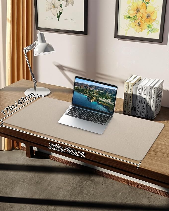 Non-Slip Desk mat,PULeather Desk Pad Protector, Office Desk Mat, Large Mouse Pad,Desk Blotter, Laptop Desk Pad, Waterproof Desk Writing Pad for Office and Home (Apricot, 35.4" x 17")