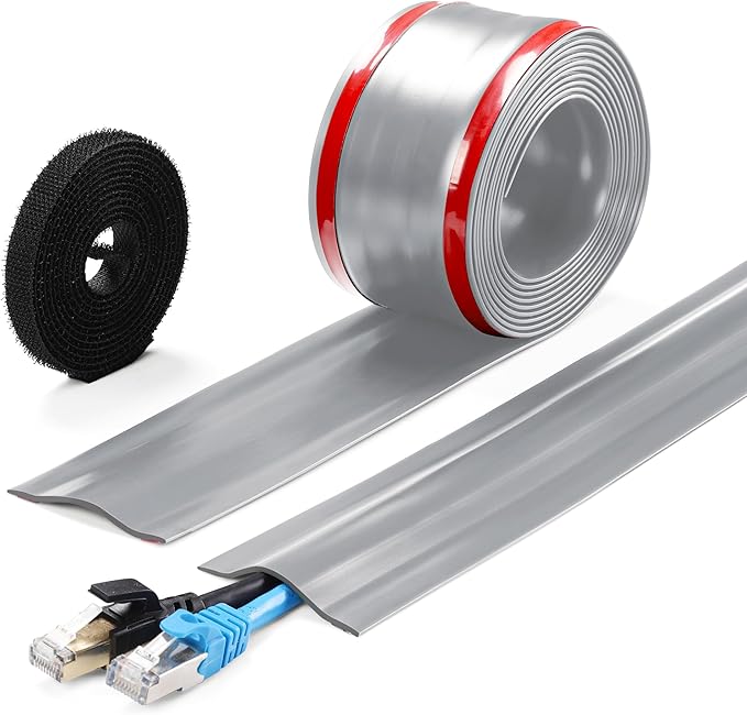 16.4ft Soft PVC Cord Cover, Self-Adhesive Cable Hider for Floor and Wall, Wire Management Protector for Commercial Office Carpet/Floors - Gray
