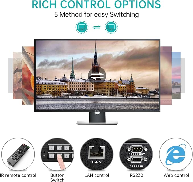 MT-VIKI 4K HDMI Matrix Switch 8X8 w/Web GUI & 3.5mm Stereo Audio w/IR Remote, 4K@30Hz, Rack Mount Switcher & Splitter, EDID, RS232, LAN Port, APP