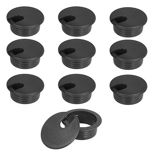 1-1/2" Black Desk Grommet，JTemgle Plastic Cable Hole Cover Computer Table Cord Wire Organizer Caps Desktop Cord Management for Home Office TV Stands Tabletops, 10 Pieces