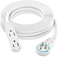 Maximm Cable 25 Ft 360° Rotating Flat Plug Extension Cord/Wire, 16 AWG Multi 3 Outlet Extension Wire, 3 Prong Grounded Wire - White - UL Certified