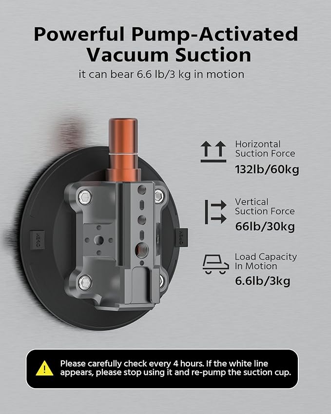 4.5" Suction Cup Camera Mount – Car, Windshield & Dash Cam Mount with Cold Shoe, NATO Rail, 1/4"-20 & 3/8-16 Threads (4.5“)