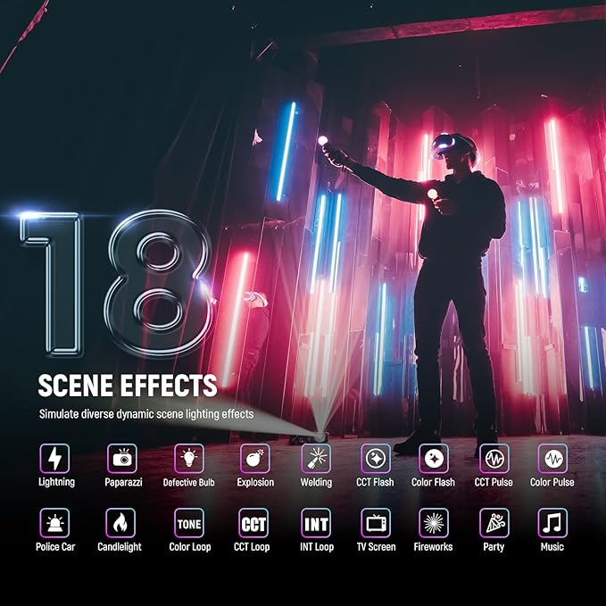 NEEWER RGB2 LED Tube Light Stick with Metal Barndoor, Handle, Touch Bar/APP/2.4G Control, Rechargeable Magnetic Handheld RGB Video Light, 2500K-10000K CRI98+ Dimmable Photography Lighting, 18 Scenes