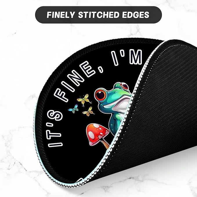 ITNRSIIET Round Mouse Pad with Stitched Edge Premium-Textured Waterproof Non-Slip Rubber Base Desktop Protection Mat Diameter 8.7 inches, Cute Frog