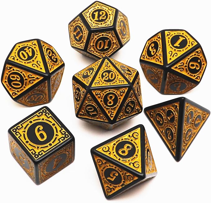 Polyhedral DND Dice Set, 5 Pack Dice Sets Fit for Dungeons and Dragons D&D RPG Games 7-Die Polyhedral Dice with Vintage Pattern 35 Pieces (5 Colors with White)