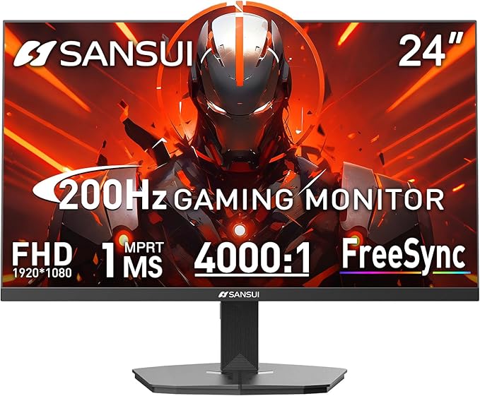 SANSUI Gaming Monitor, 24 Inch 200Hz 180Hz, FHD 1080P 1ms 110% sRGB Computer Monitor, HDMI DP Ports VESA Support for Game Office (HDMI Cable Included ES-G24F4H)
