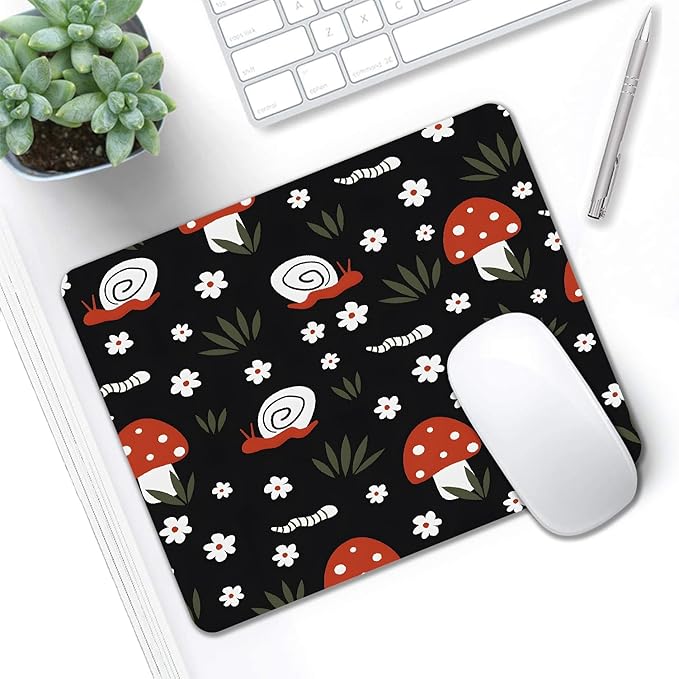 Mouse Pad, Cute Abstract Art Red Mushroom Mouse Pads for Desk, 9.5" x 7.9" Non-Slip Rubber Base Computer Mousepad with Women, Portable Square Design for Wireless Mouse and Pad Laptop Office & Travel