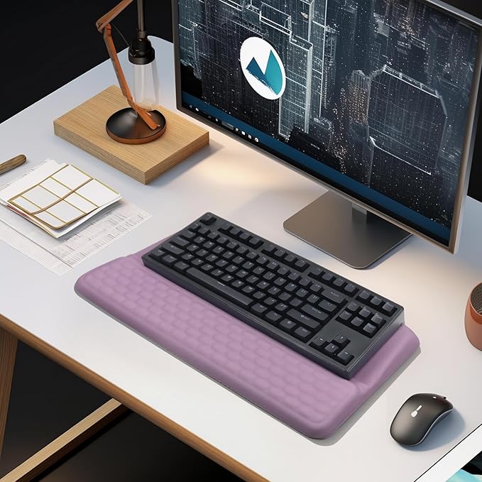 Computer Keyboard Stand Pad with Wrist Rest, Ergonomic Comfy Tilted Keyboard Stand Riser Holder Pad for Office Home (Purple)