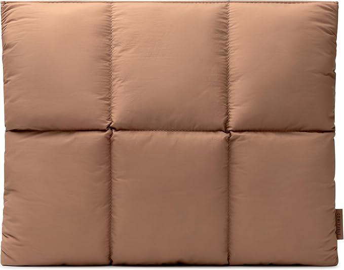 Comfyable Puffy Laptop Sleeve 15 Inch 16 Inch, Quilted Puffer Laptop Carrying Case, Pillow Pouch Compatible for MacBook Air 15 in M4 2025 & MacBook Pro 16 in M4 2024, Brown
