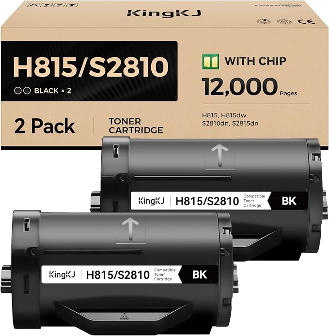 KingKJ H815 S2810 Black Toner Cartridge 2-Pack High Yield Replacement for Dell 593-BBMF 593-BBML Toner Cartridges Compatible with Dell H815 S2810dn H815dw S2815dn Laser Printer Ink All-in-One Copier