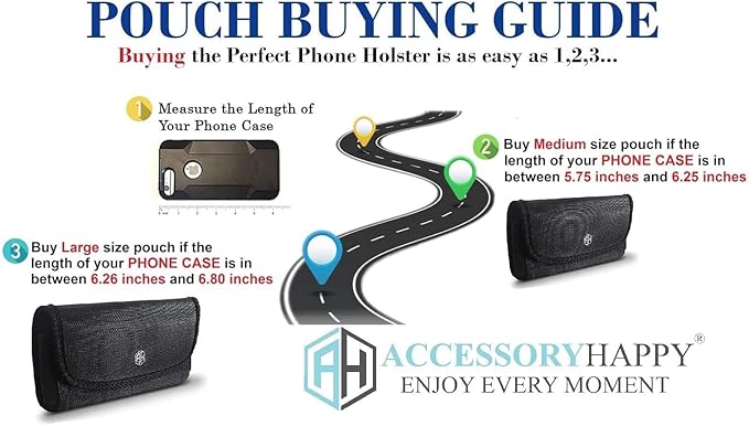 AH Military Grade Nylon Cell Phone Pouch - Clip Holder for Belt Loop, Fits iPhone 13/14 Max/Pro, S20 Plus, Otterbox (Large)