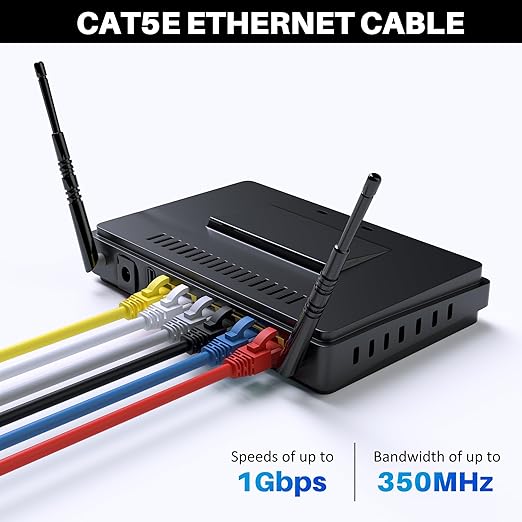 Cat5e Ethernet Cable 150 FT, Cat 5e Internet Cable, Red Snagless Patch Cord, Flexible, Network, LAN, PoE, Standard RJ45 Connector for PC, Server, Router, Modem, TV, PS5 - with 15 Cable Ties