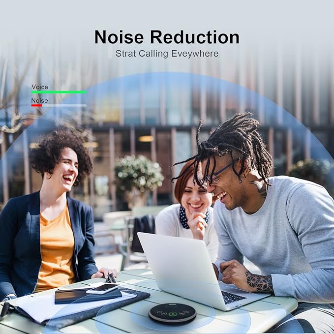 Tenveo Conference Speaker Microphone, Bluetooth/Dongle/USB Connectivity, 360° Sound Pickup and AI Noise Reduction, Compatible with Zoom, Teams, OBS, Supports 10-12 People for 8 Hours of Talk Time