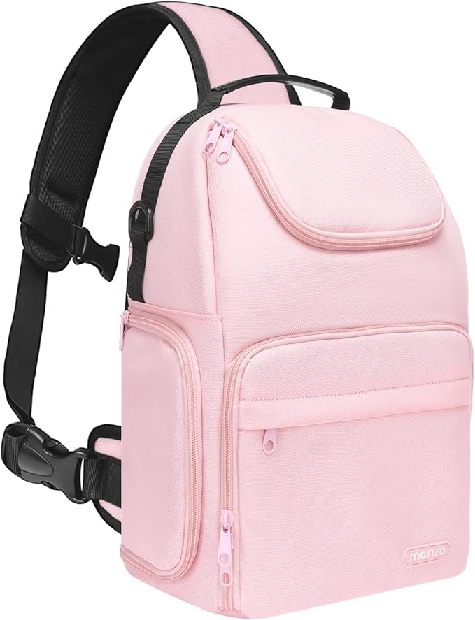 MOSISO Camera Sling Bag, DSLR/SLR/Mirrorless Camera Case Crossbody Photography Backpack with Tripod Holder&Removable Modular Inserts&PU Handle Compatible with Canon/Nikon/Sony, Pink