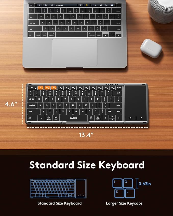 Samsers Foldable Bluetooth Keyboard with Touchpad, Full-Size Wireless Folding Key Board with PU Leather, Portable Travel for iOS Android Windows Mac OS, Support 3 Devices (BT5.1 x 3)