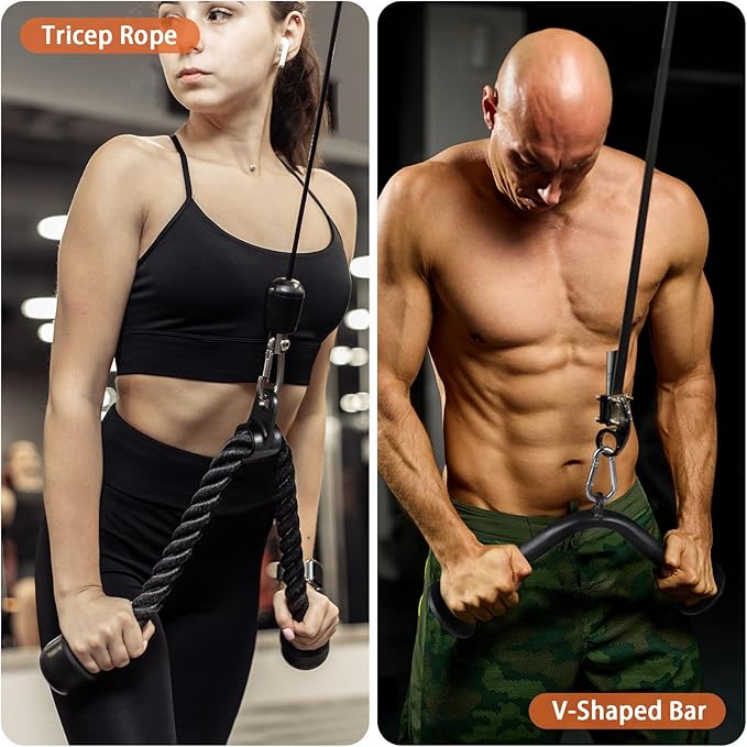 SERTT Workout Cable Machine Attachment for Home Gym, LAT Pulldown Attachments, Cable Accessories for Weight Training, Straight Pull Down Bar, Tricep Rope, Double D Row Handle, V-Shaped Bar