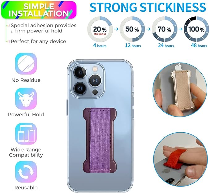 Phone Grip Strap Holder for Hand, Universal Finger Strap Phone Holder, Finger Selfie Grip Compatible with Most Smartphones (Black Darkpurple) - 2Pack