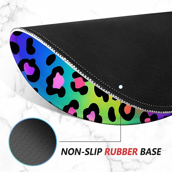 ITNRSIIET Mouse Pad Non-Slip Rubber Base Smooth Surface Stitched Edges Waterproof Durable Compatible with All Mice for Office & Gaming, Desk Accessory, Diameter 8.7 inch, RainbowLeopard