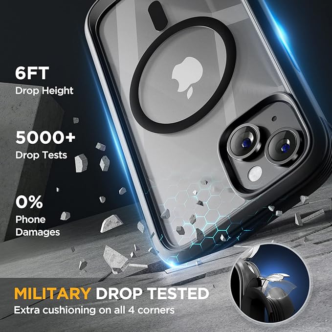Miracase for iPhone 14 Case 6.1'', [Bubble Free] Full-Body Bumper Phone case with Built-in Full Glass Screen &Lens Protector,No Gap,Compatible with MagSafe,Drop Proof 14 Cover,Black